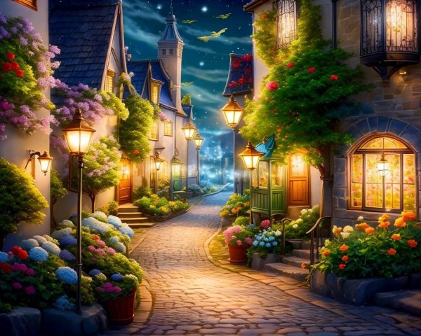 Charming Cobblestone Street in a Picturesque Village