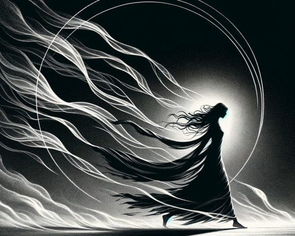 Ethereal figure surrounded by swirling tendrils and light