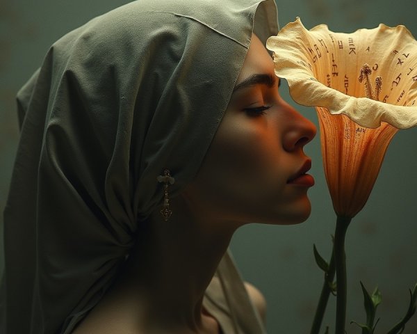 Serene Portrait of a Woman with Delicate Flower