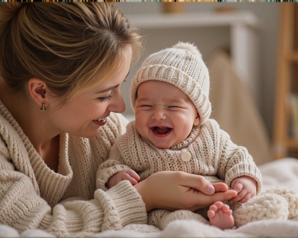 Cozy Mother and Baby in Matching Knitted Outfits
