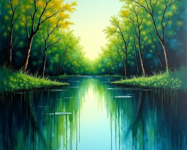 Serene landscape with tranquil river and lush greenery