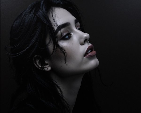 Profile of a Young Woman with Dark Hair and Radiant Skin