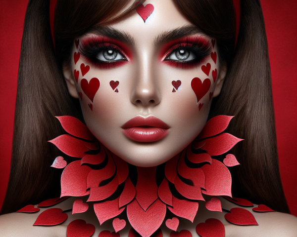 Portrait of a woman with heart motifs on her face