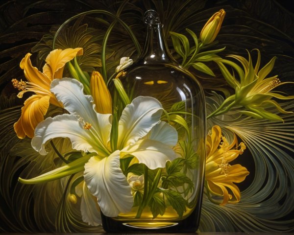 Elegant Still Life with Yellow and White Lilies