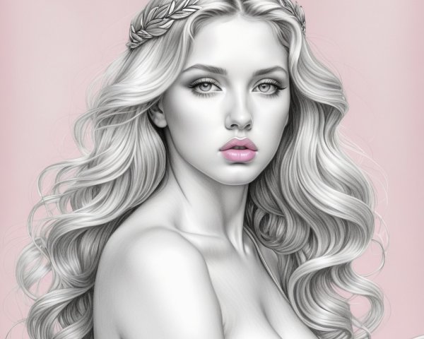 Portrait of a Young Woman with Silver Hair and Leaf Crown