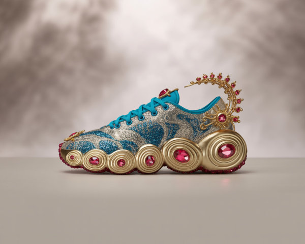 Teal and Gold Sneaker with Gemstone Accents