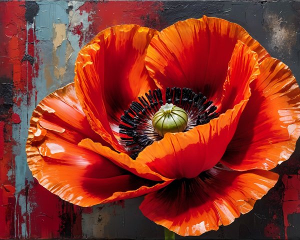 Vivid Poppy Flower with Abstract Background Details