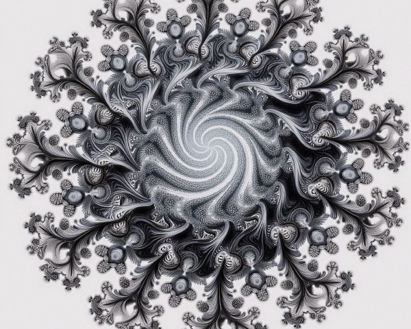 Intricate Black and White Fractal Design with Vortex
