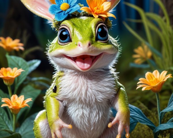 Cheerful Frog in Vibrant Forest with Bunny Ears