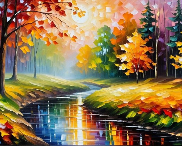 Vibrant Autumn Landscape with Winding River and Forest