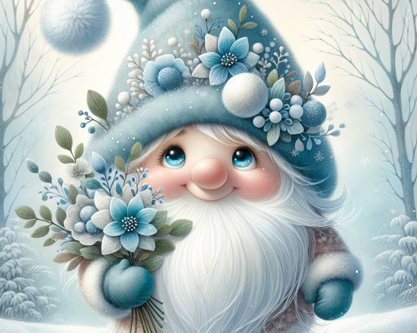 Whimsical Winter Gnome in a Snowy Landscape