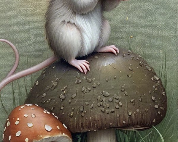 Mouse on Mushroom in Enchanting Fairy-Tale Setting