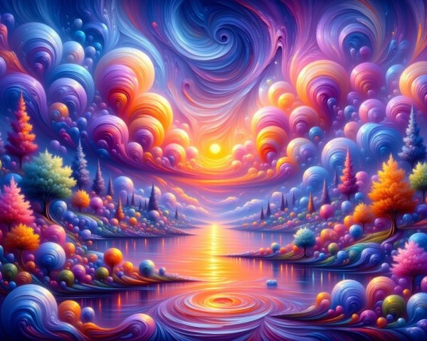 Vibrant Dreamlike Landscape with Colorful Elements