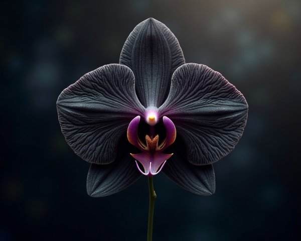 Close-up of a black orchid with intricate textures