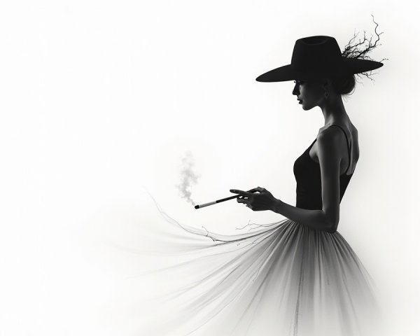 Silhouette of a Woman in Elegant Dress with Smoke