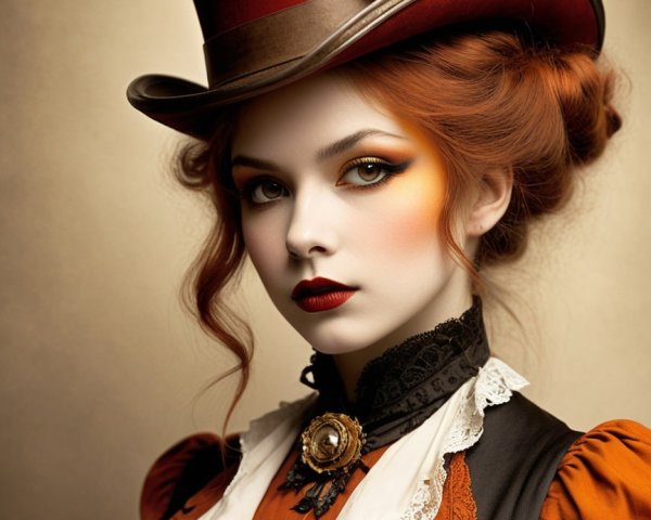 Elegant Vintage Woman in Striking Hat and Outfit