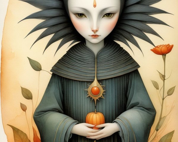 Mystical Figure with Feline Features in Enchanting Setting