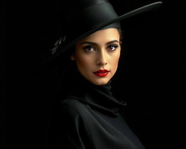 Portrait of a Woman in Black Hat and Turtleneck