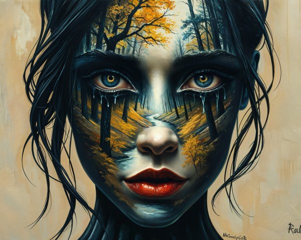 Surreal Portrait of Woman Merging with Forest Landscape