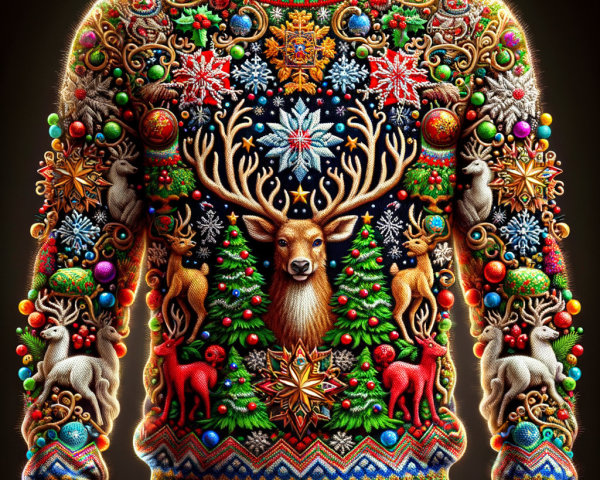 Vibrant Holiday Sweater with Deer and Festive Design
