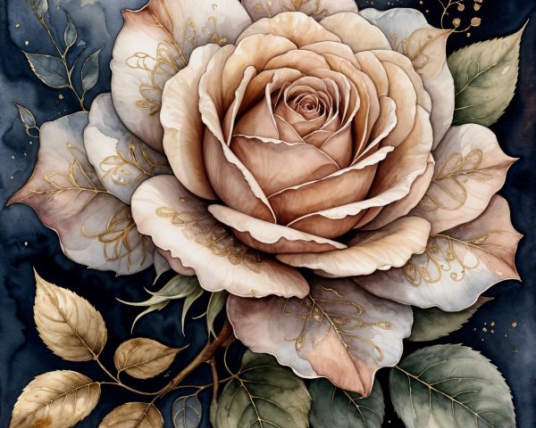 Detailed Rose with Blush Petals on Navy Background