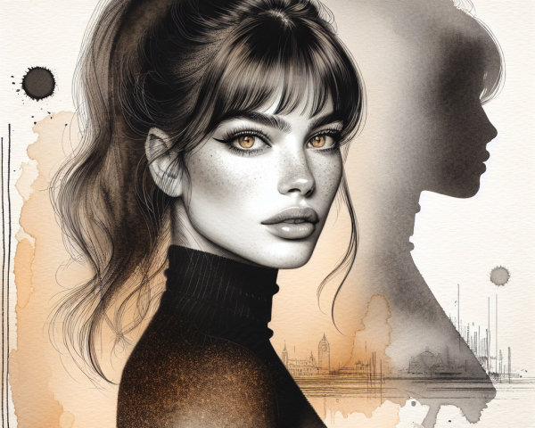 Detailed Digital Painting of Woman in Black Turtleneck