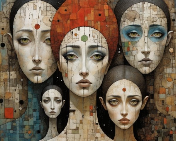 Surreal Artwork with Five Elongated Female Figures