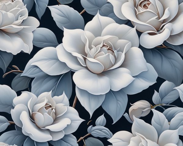 Elegant Floral Pattern in Gray-Blue Tones on Dark Background