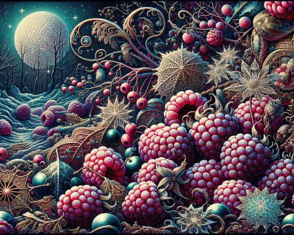 Surreal Landscape of Raspberries and Moonlight