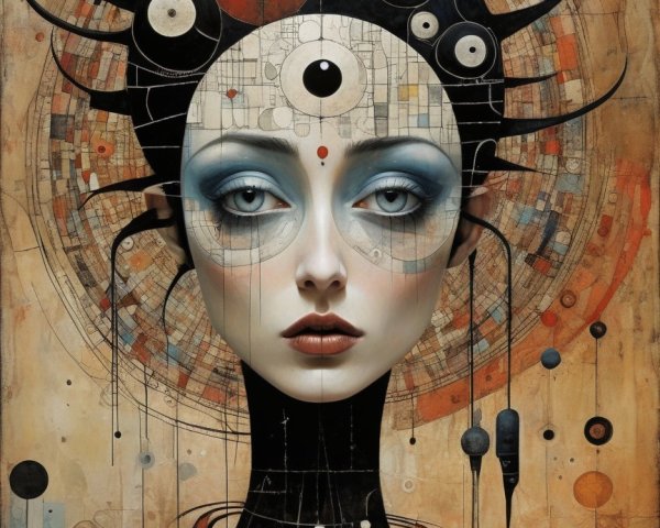 Surreal Portrait of a Woman with Geometric Halo