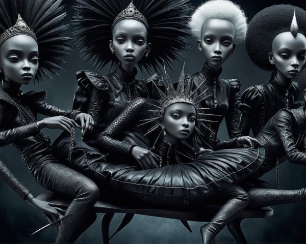 Elegant Dolls in Dark Fashion with Dramatic Hairstyles