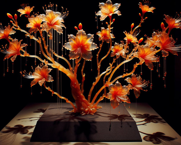 Vibrant Floral Sculpture with Illuminated Details