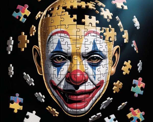 Clown Face with Bright Makeup and Puzzle Pieces