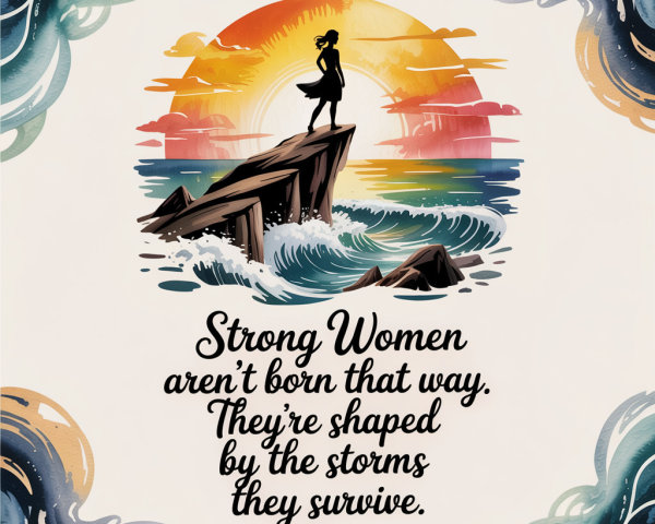 Silhouette of Woman at Sunset with Dramatic Waves