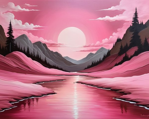 Tranquil River and Vibrant Sunset Landscape Scene