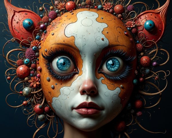 Surreal Character with Split Face and Colorful Elements