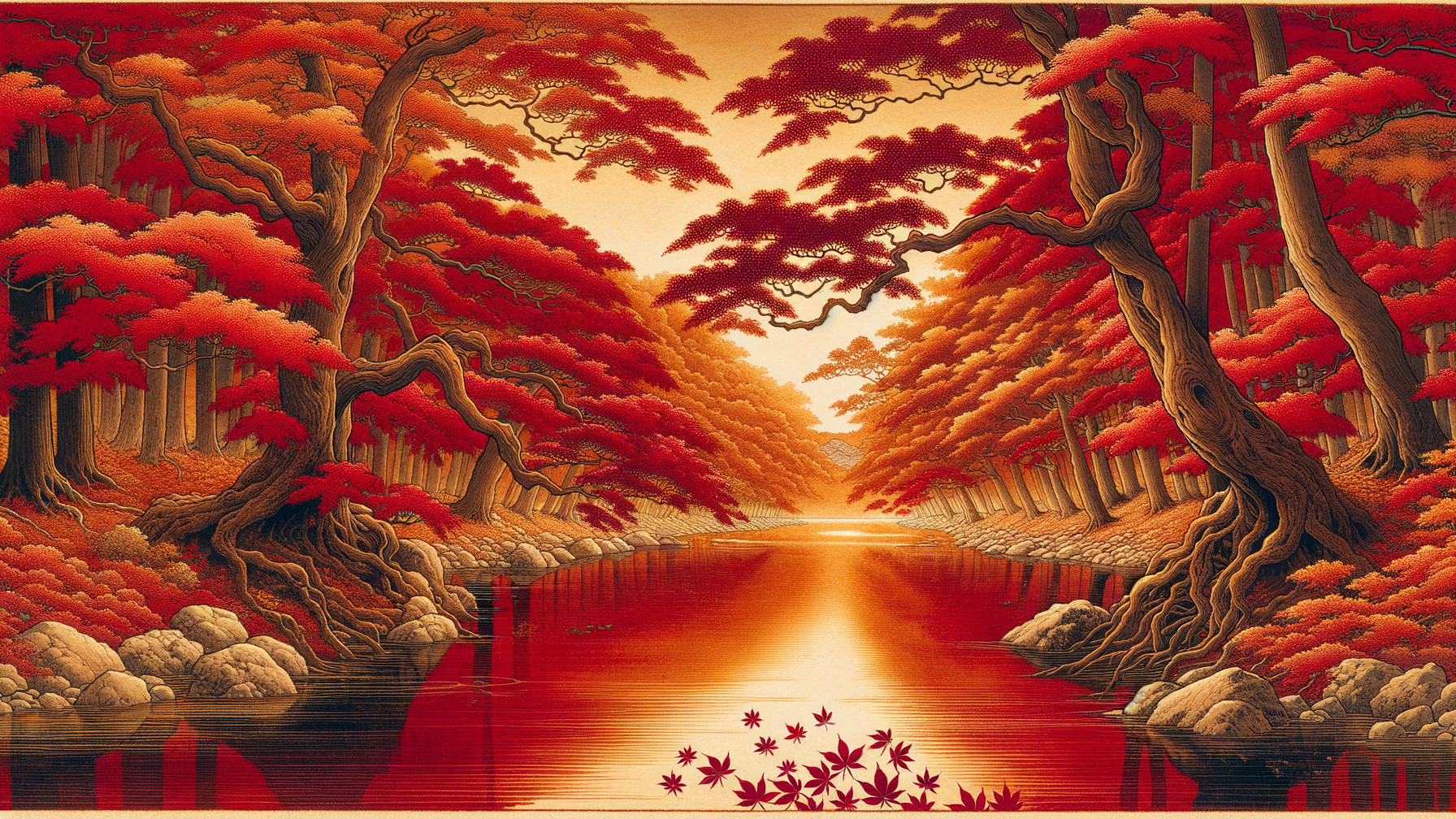 Serene Autumn Landscape with Reflective River and Foliage