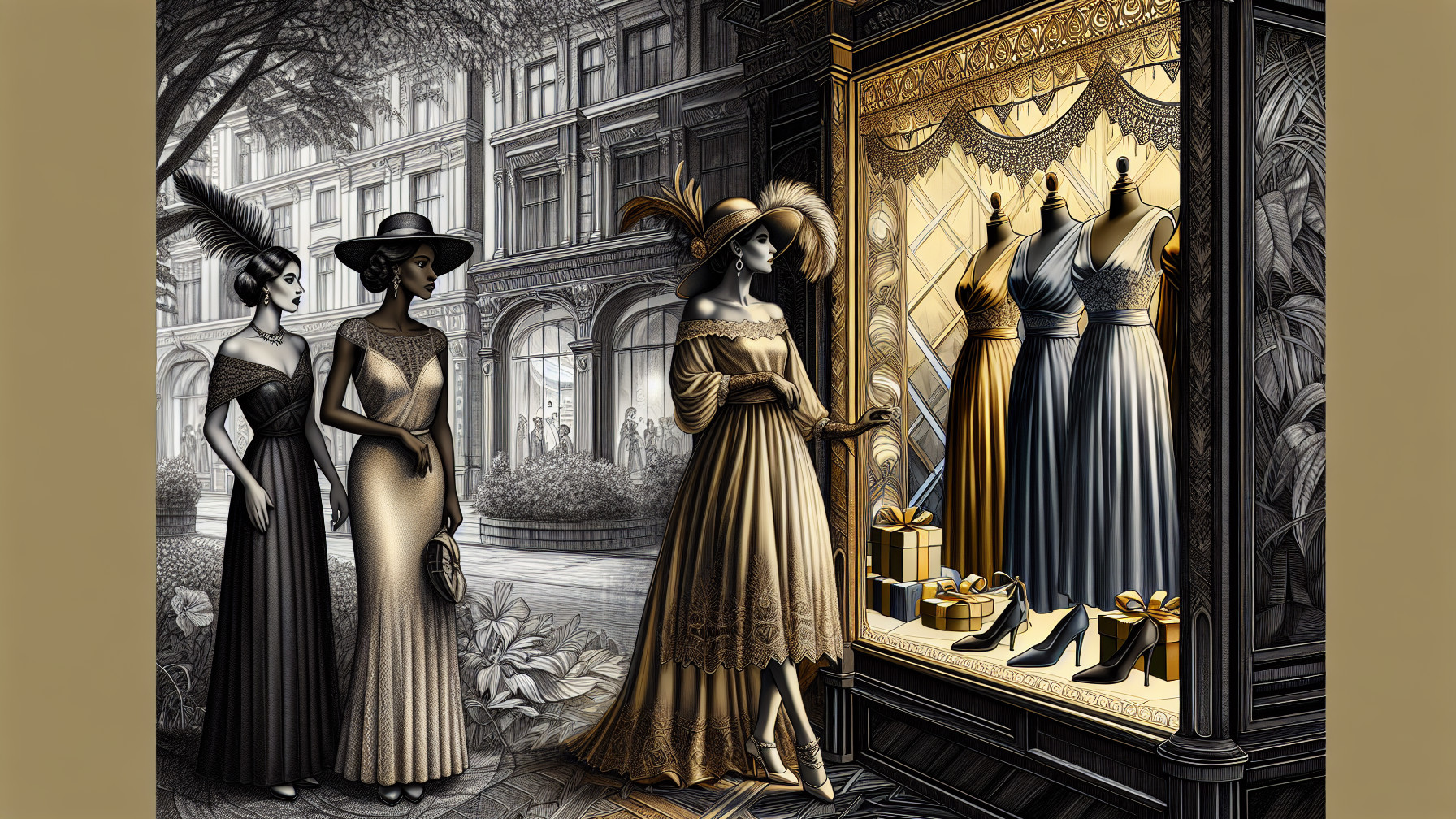 Elegant Women in Stylish Urban Boutique Scene