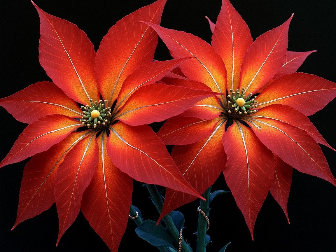 Vibrant Red Poinsettia Flowers with Green Leaves
