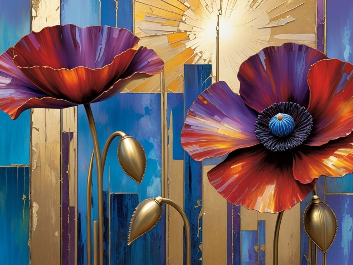 Vibrant Oversized Flowers with Abstract Background