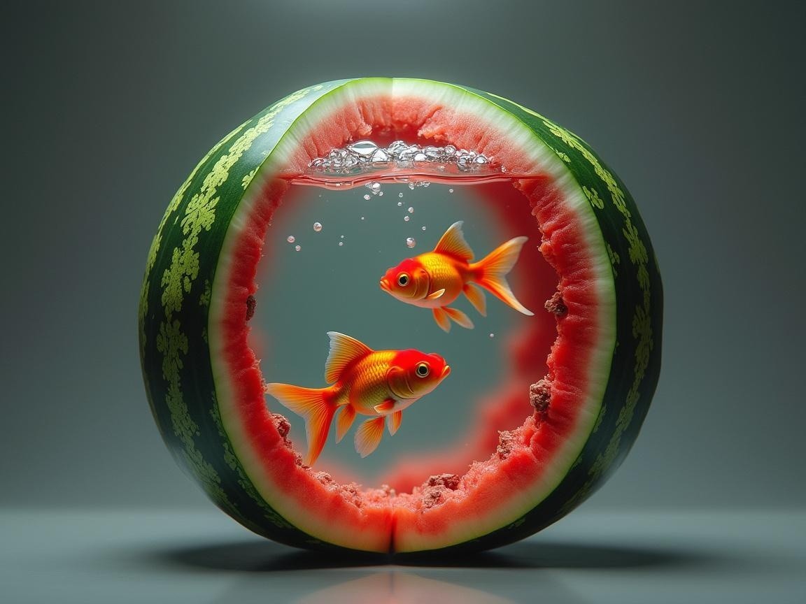 Goldfish Swimming in a Watermelon Scene