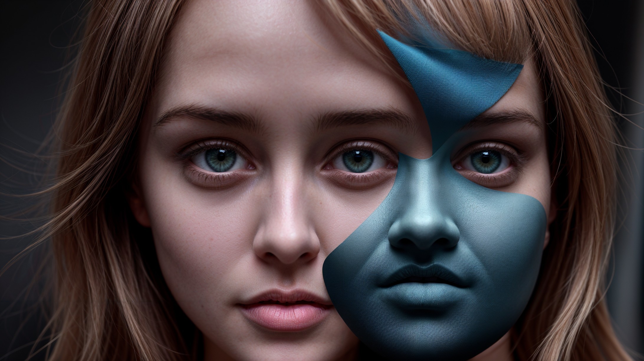 Close-Up of a Young Woman's Face with Duality Elements