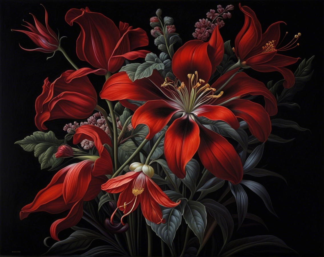 Vibrant Red Flower Arrangement on Dark Background