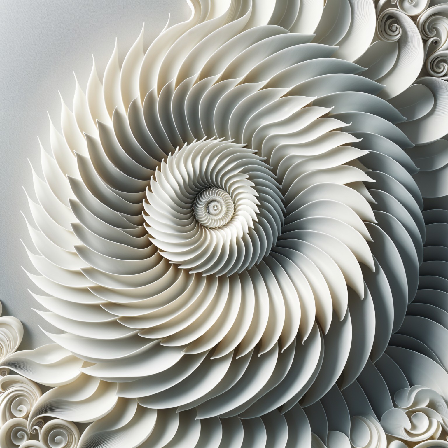 Intricate White Paper Design Resembles Nautilus Shell