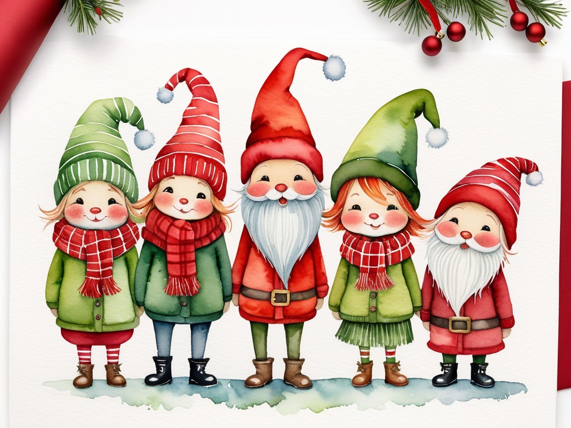 Whimsical Holiday Characters in Colorful Winter Attire