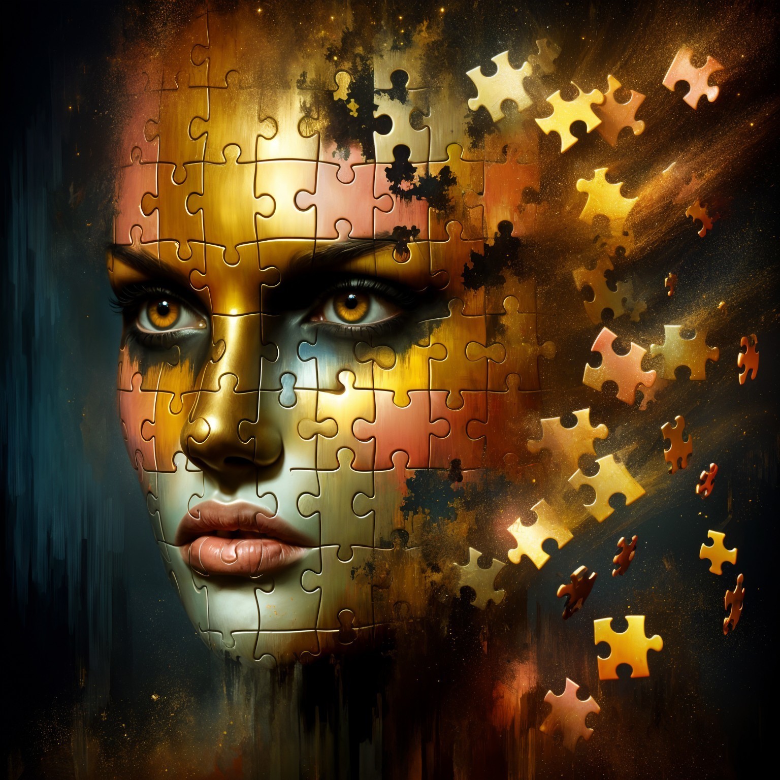 Surreal Portrait of a Woman with Puzzle Pieces