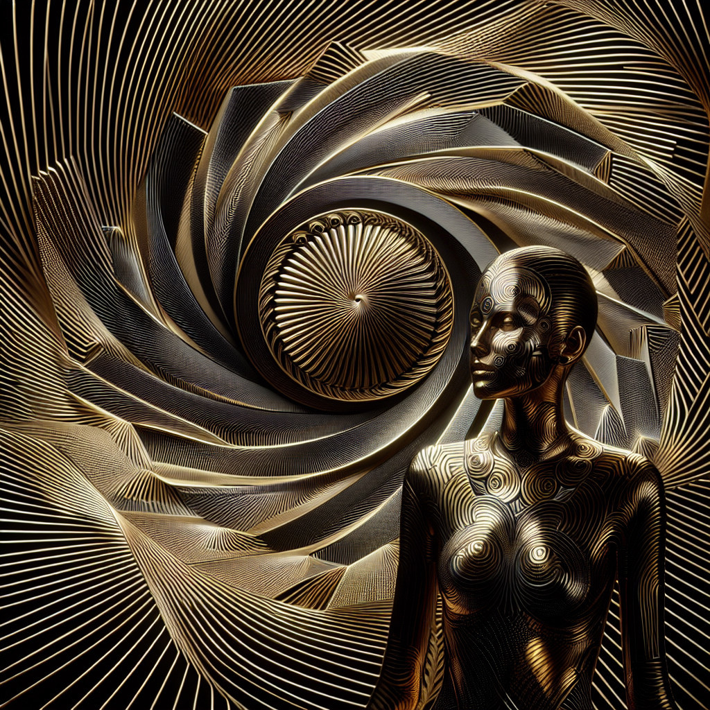 Golden Humanoid Figure with Spiraling Backdrop
