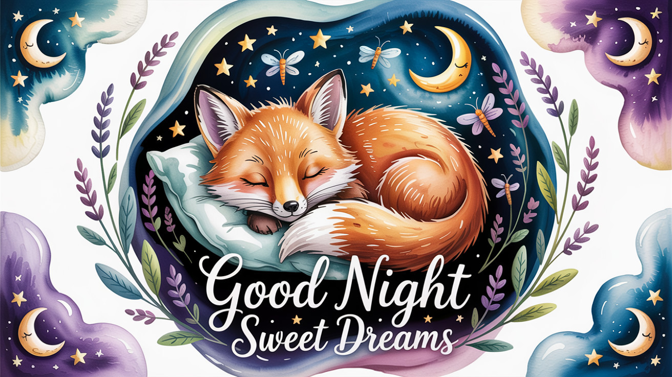 Whimsical Illustration of a Sleeping Fox at Night