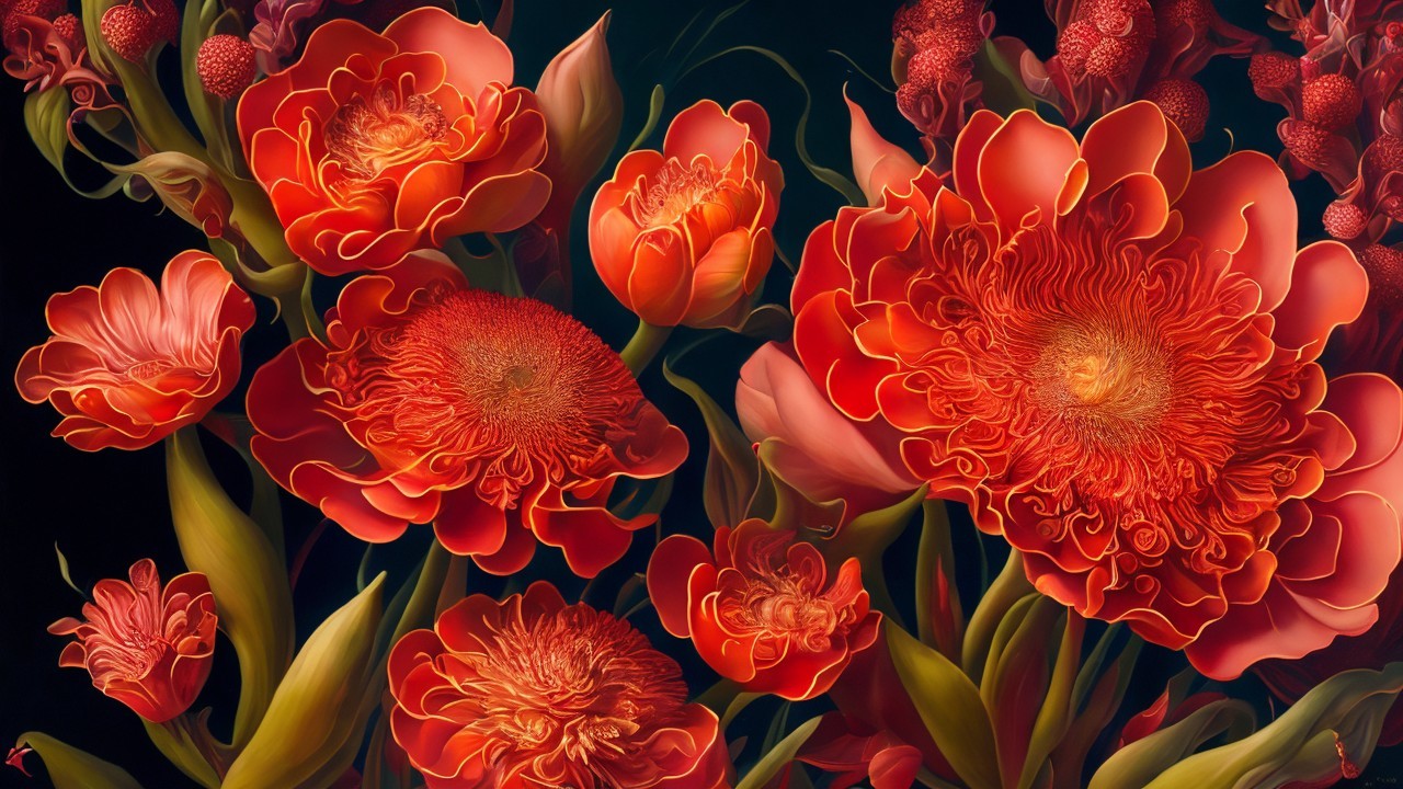 Close-Up View of Coral Red and Orange Flowers
