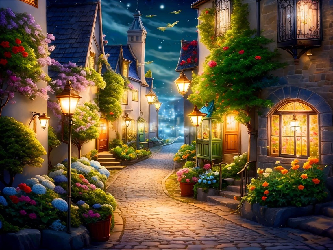 Charming Cobblestone Street in a Picturesque Village